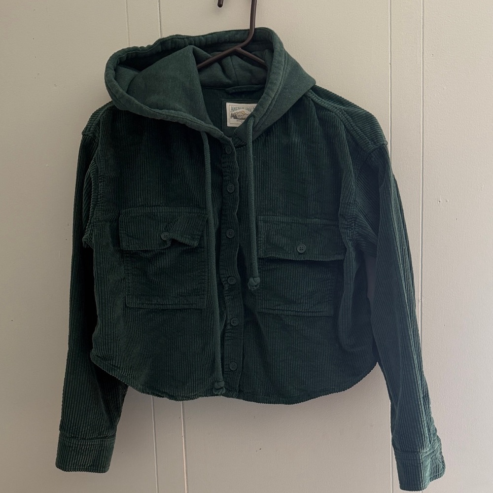 American Eagle Gray Corduroy Hooded Jacket